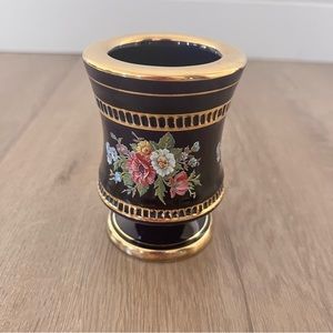 Vintage Spyropoulos‎ Grecian Cobalt Blue 24K Gold Pedestal Cup Vase Greek Flower